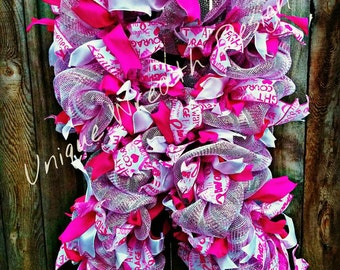 Breast Cancer Awarness Wreath, Breast Cancer Wreath, Pink Ribbon Wreath