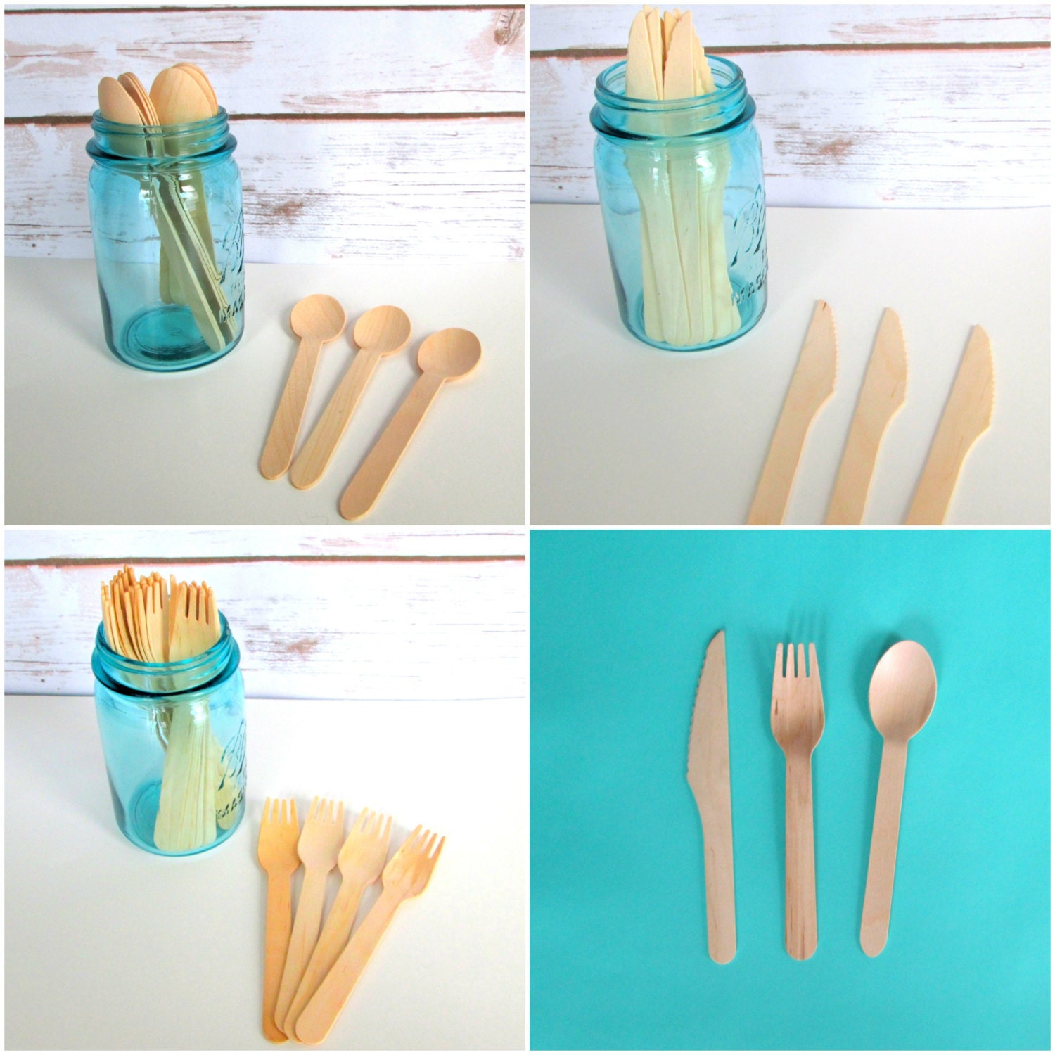 Set of 75 Disposable Wooden Utensils 25 Wooden Knives 25