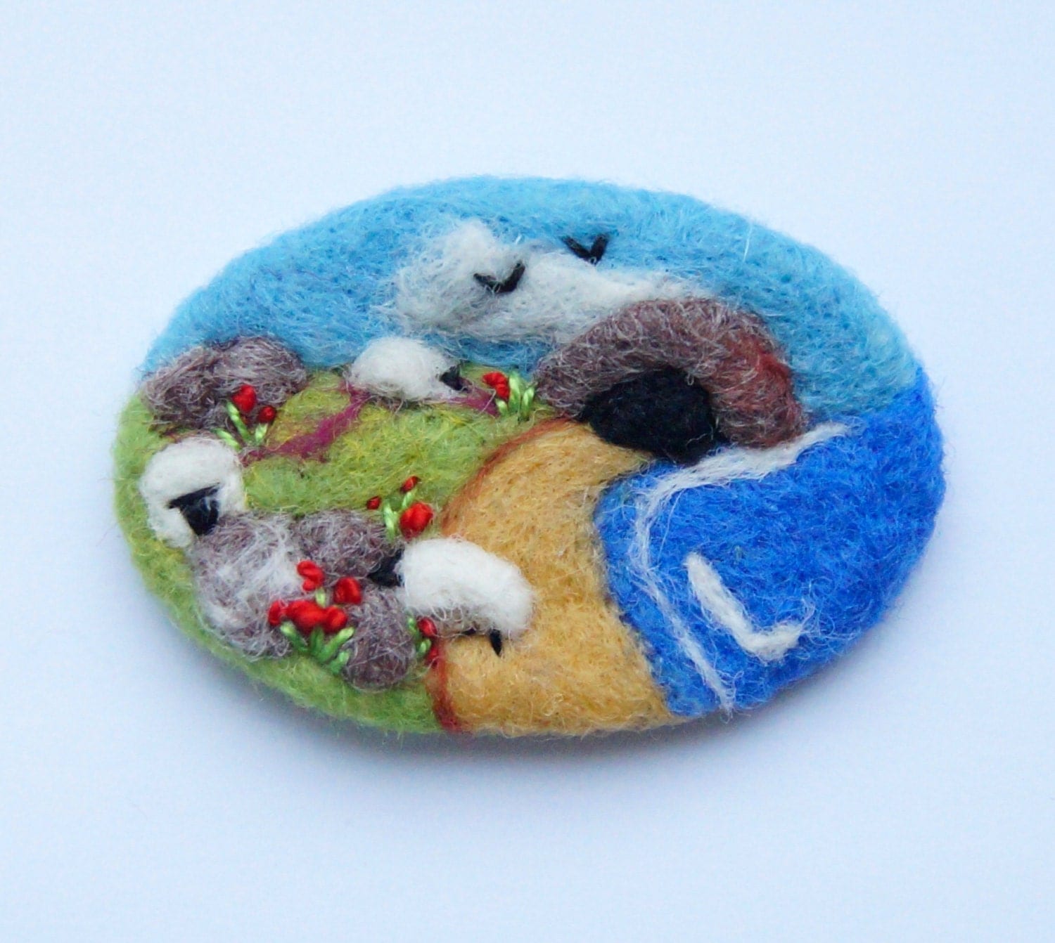 Brooch Needle felted brooch pin wool 'Beach day' by iwantcraft