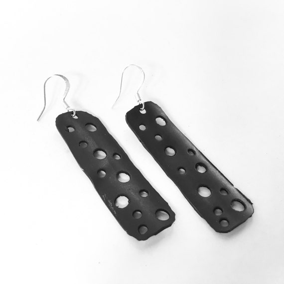 Bicycle Tube Earrings / Rectangle / Circle Cut Outs