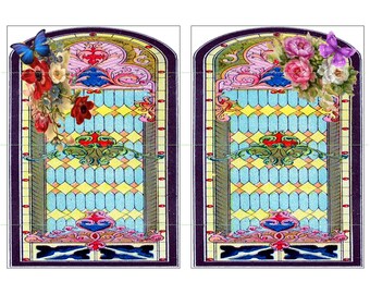 Stained Glass Card Making Flowers Instant Download Printable Images Digital Printing Graphic Design Birthday Card Printable Graphics Craft