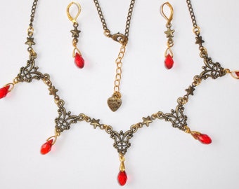 Game of Thrones Sansa inspired tribute poison Red and Bronze Necklace and Earrings Set