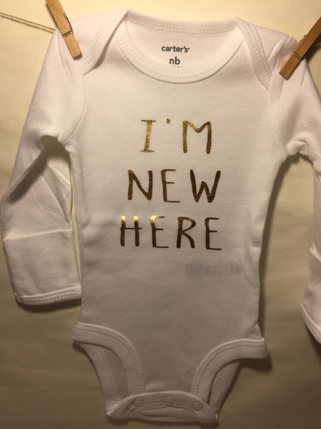 Baby Girl Gold and White OnesieI'm New by KailisGlitzyBowtique