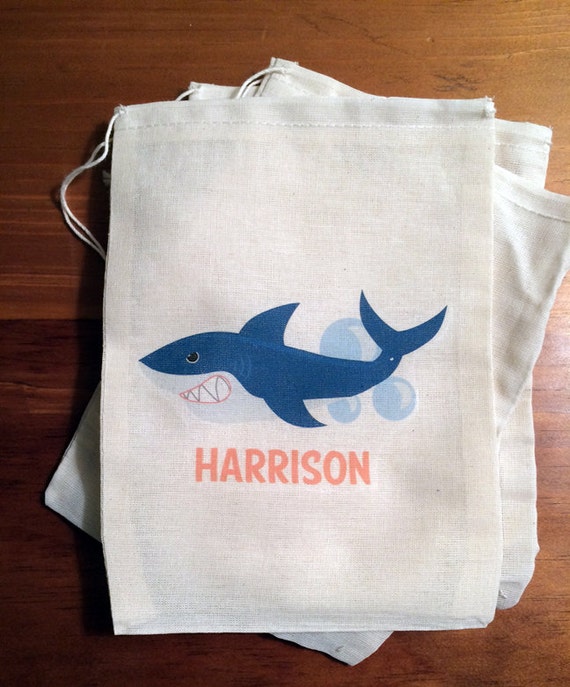 6 Shark Personalized Gift Party Favor Bags. Set of 6 4x6 5x7