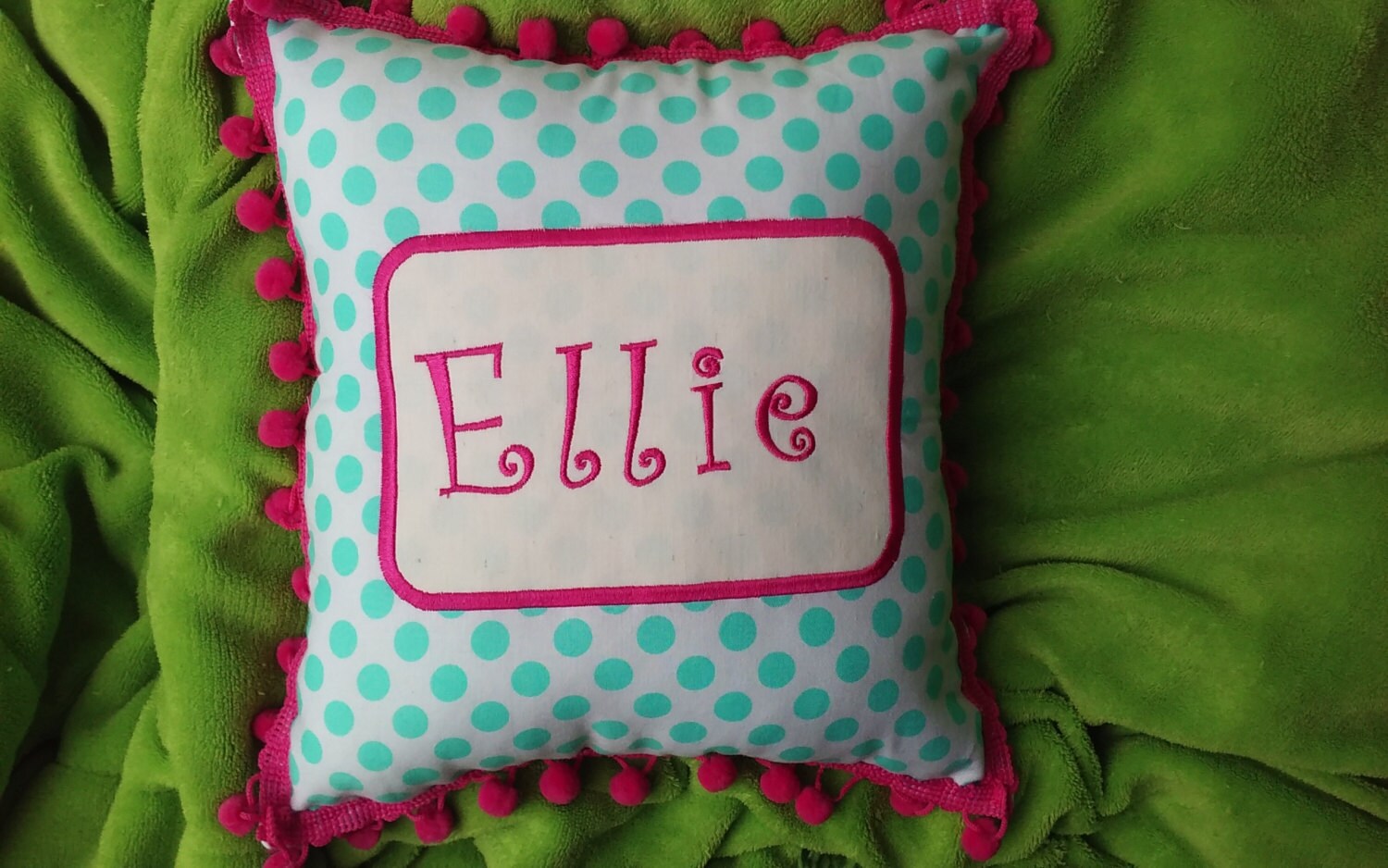 Personalized girls blue white pink accent pillow by KDaughters