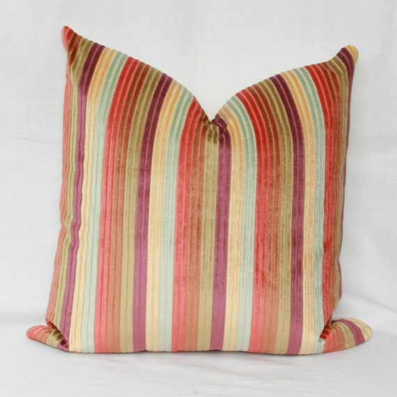 Jewel tone velvet stripe pillow. 18 x 18.20 x 20. by