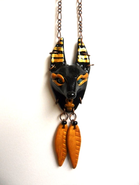 Anubis Necklace Jackal Spirit Animal Totem Necklace Polymer