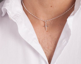 Men's Sterling Silver Mini Cross Necklace, Gold plated mini cross necklace, Men's jewelry, Men's cross necklace, Cross jewelry,Cross pendant