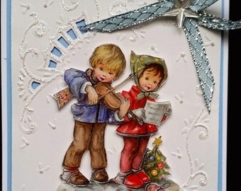 scrap card, Christmas carol in blue and white