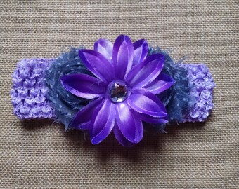 Baby Girl Headband, Shabby Headband, Flower Headband, Purple Headband, Baby Hair Accessory, Baby Headband, Infant Headband, Newborn Headband