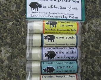 Beeswax Lip Balm Set, Manuka Honey Salve, Sentimental Sheep, gift of appreciation, lanolin free, petroleum free, no animal testing,