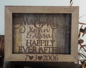 Personalized Shadow Box, Frame, SHIPPING INCLUDED Couples Shadow Box, Mr and Mrs Keepsake Box, Happily Ever After, Wedding, Custom Phrase