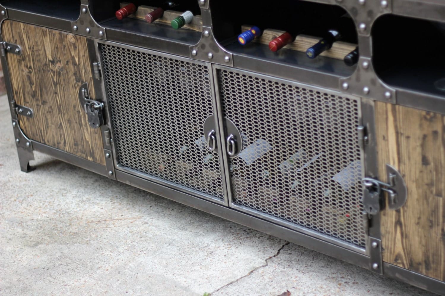 Industrial wine bar cabinet