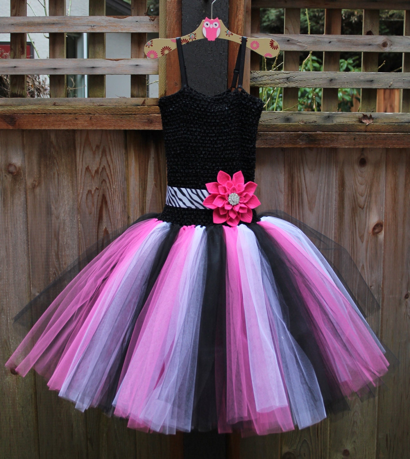 PINK ZEBRA tutu dress. Black pink & white zebra print tutu