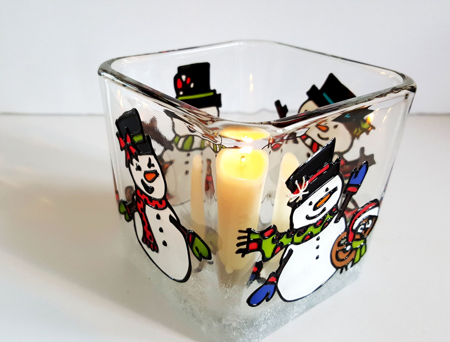 Candle Holder Hand Painted Snowman Candle Holder SML