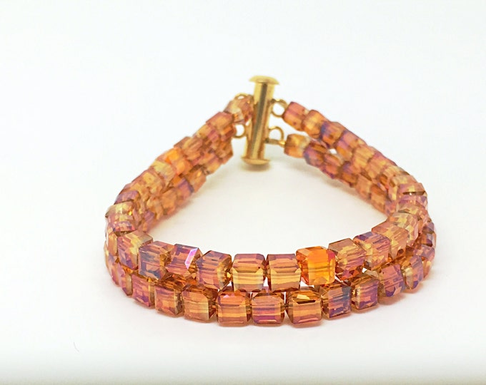 Orange shiny bracelet, cube orange bracelet, double strand orange, double strand arm, cube bracelet, orange crystal cube bracelet