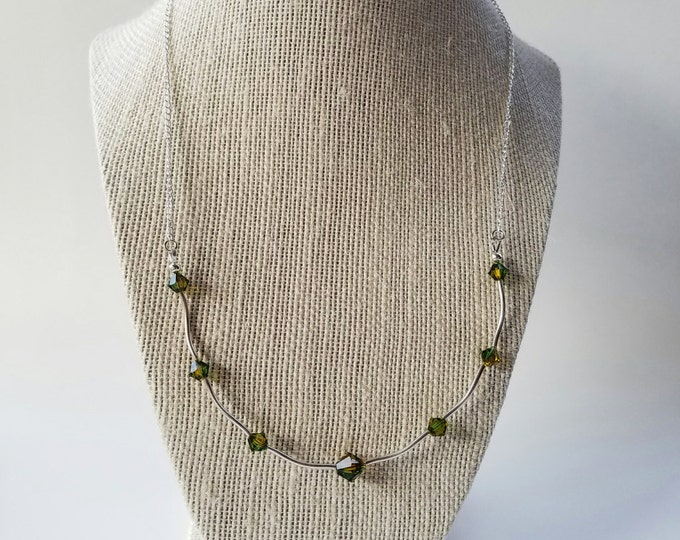 Autumn Necklace | Green Swarovski Necklace | Sterling Silver Necklace | Green silver Necklace | Swarovski Necklace | Illusion necklace