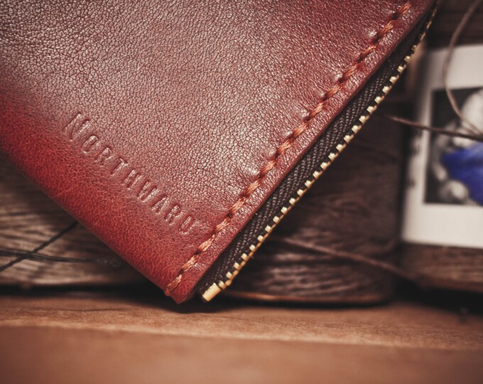 Horween Leather Mini Zip Wallet / Small leather wallet / Horween Leather Wallet/ Zip wallet/ Leather Card holder/Men's Leather Wallet