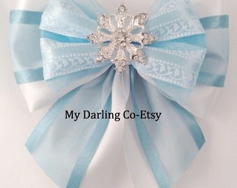 Elsa Costume Blue Flower Girl Bow Blue Wedding Aqua Wedding Blue Bridesmaid Blue Ballet Bow Snowflake Headband Blue Prom Accessory