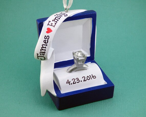 Personalized engagement ring box ornament