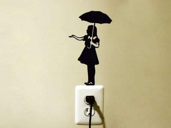 girl with umbrella wall sticker