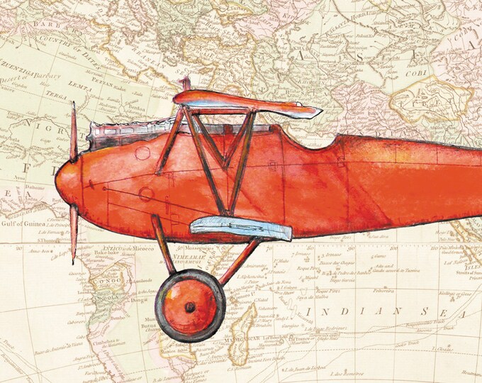 Airplane decor ANY 6 prints Vintage prop driven airplane watercolor Retro military aircraft poster Boy's nursery wall art