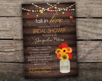 10% OFF Printed or Digital Fall Bridal Shower Invitation Fall Couples Shower Invitation Mason Jar Invitation Autumn Bridal Shower Printable