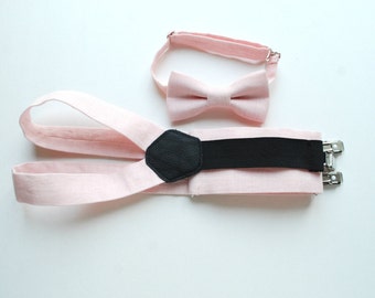 Blush Linen Boy's Suspenders and Bow Tie - Ring bearer - Festive Boy's Outfit - Wedding Boy - Toddler Linen Suspenders and Bowtie