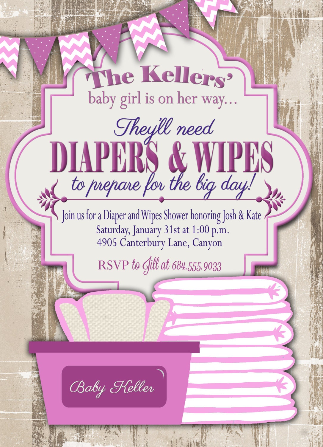 Baby Shower Invitation Diaper and Wipes Baby Shower