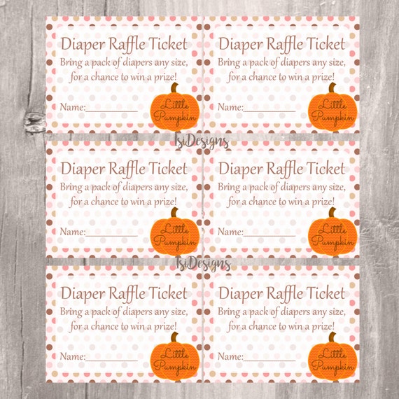 Little Pumpkin Diaper Raffle Ticket Instant Download Little