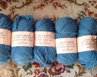 Vintage Crepe Knitting Yarn.Turquoise 4 ply Yarn. 1960's.
