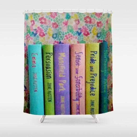 Jane Austen Library Shower Curtain books book pastel girl