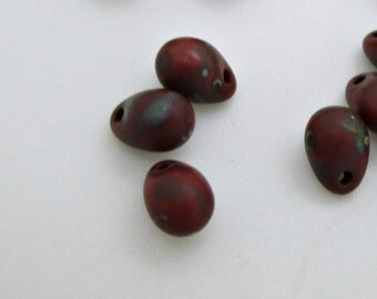 Tiny Red Glass Teardrop, Czech Glass Red Picasso Teardrop, 7x5mm (20)