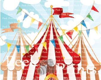 5ft.x5ft Circus Tent Vinyl Photography Backdrop - Birthday Party Photo Booth Backdrops, Cake Table Background - Photo Prop
