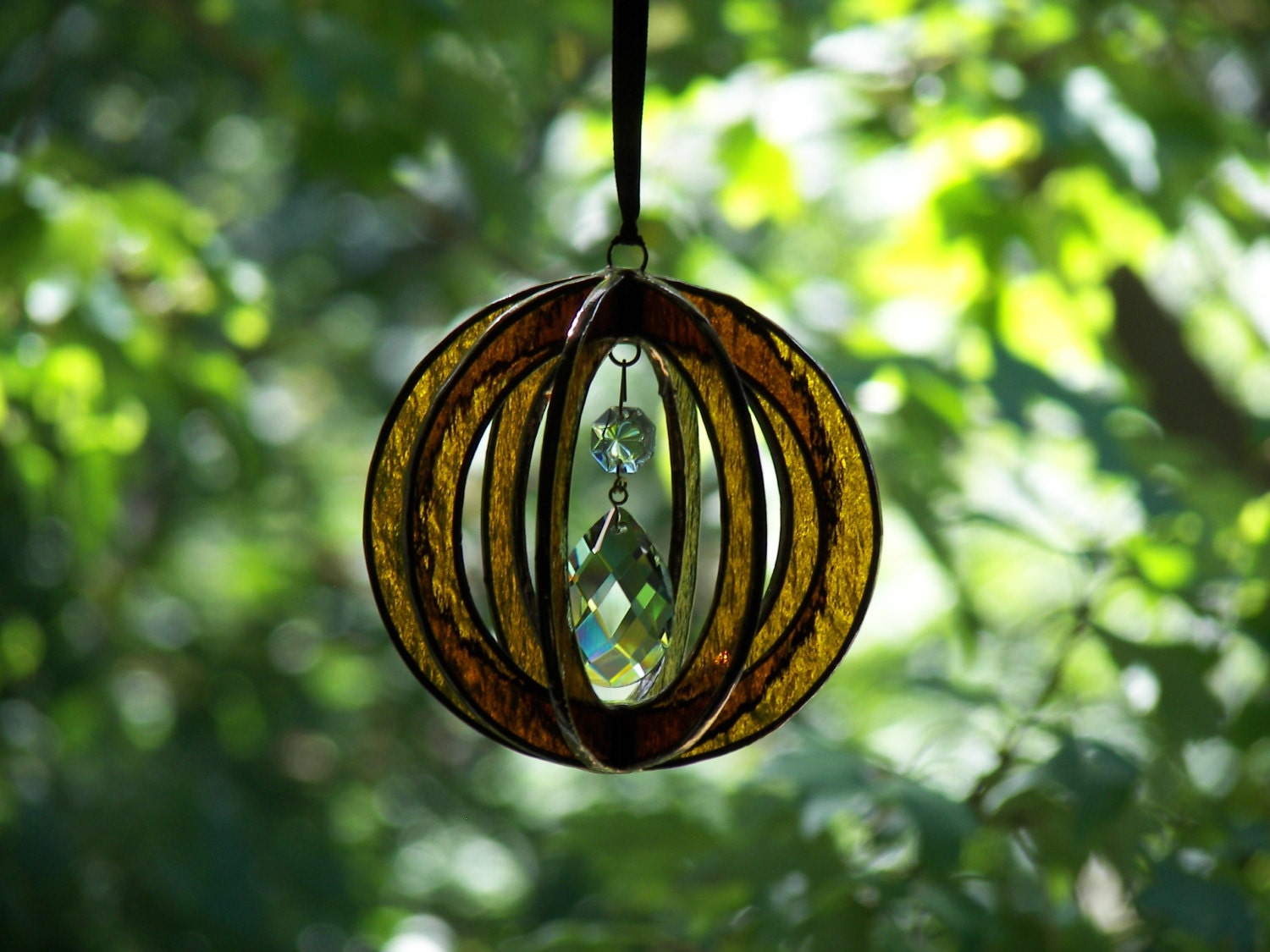 Stained Glass Suncatcher sphereballorb with crystal prism