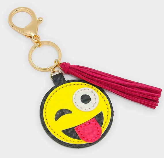 Emoji Keychain With Faux Suede Tassel Charm Trendy by Go2KnitHats