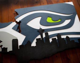 Seattle Seahawks Wood Flag, Seattle Seahawk Wooden Flag, Washington, Skyline, Wall Art, 12th Man, Man Cave, Seahawk, Seattle, Home Decor
