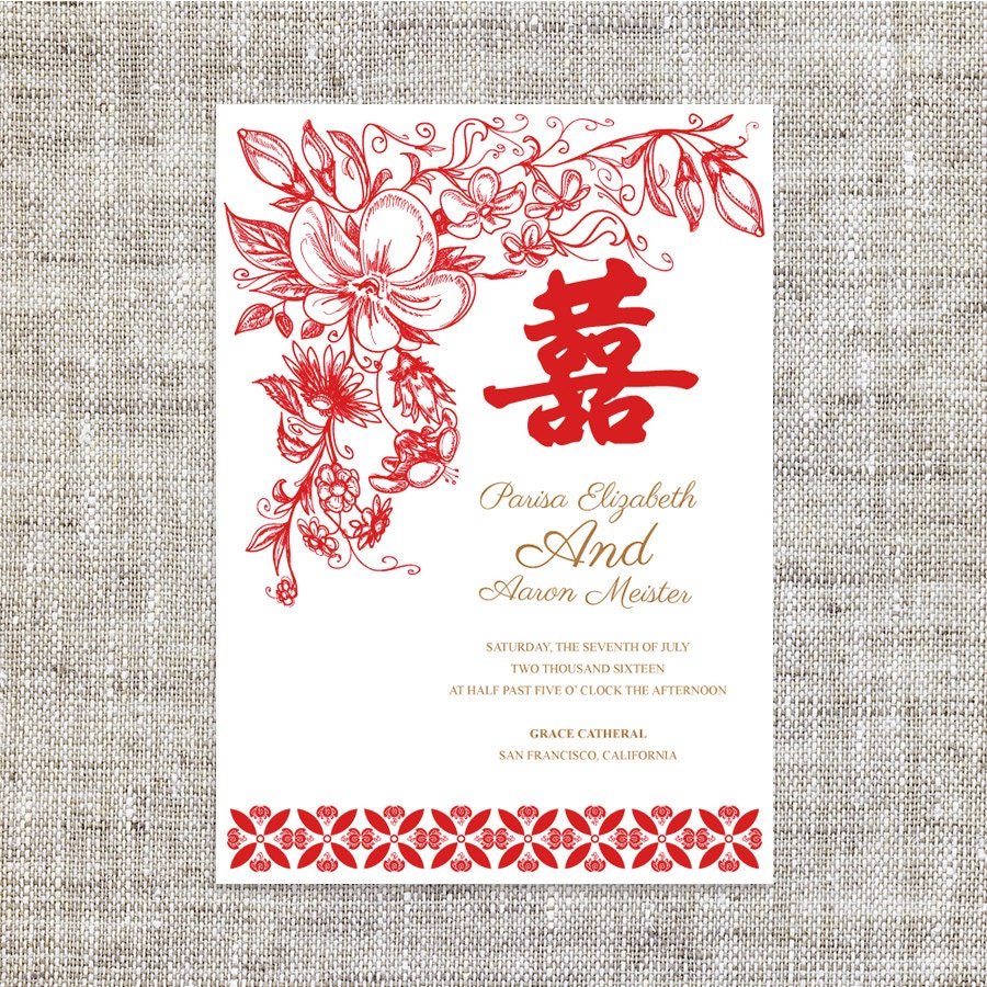 DIY Printable / Editable Chinese Wedding Invitation Card by ImLeaf