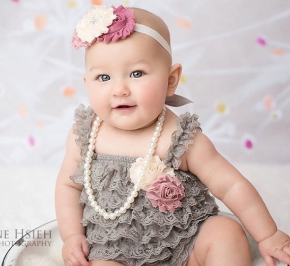 Baby Romper first birthday outfit. Girls Lace Romper