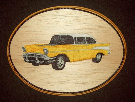 1957 Chevy Classic Car Wall Decor Wood Embroidery Art Man
