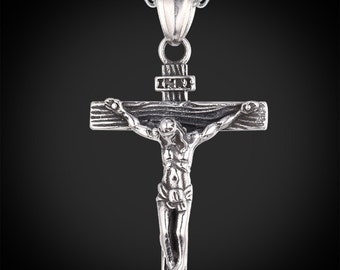 Men's Necklace Crucifix Looks Great Excellent Weight Comfortable To Wear Adjustable at 2 Positions 20" & 22" Stainless Steel 316L Men Gift