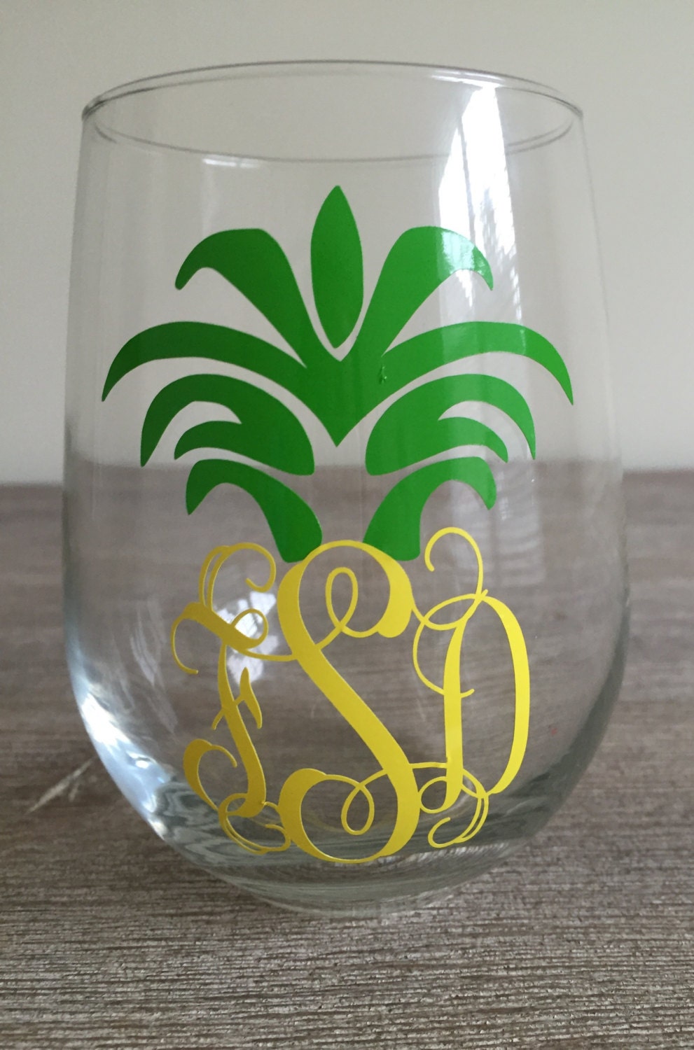 Monogrammed Pineapple Wine Glass by 5thRowSouth on Etsy