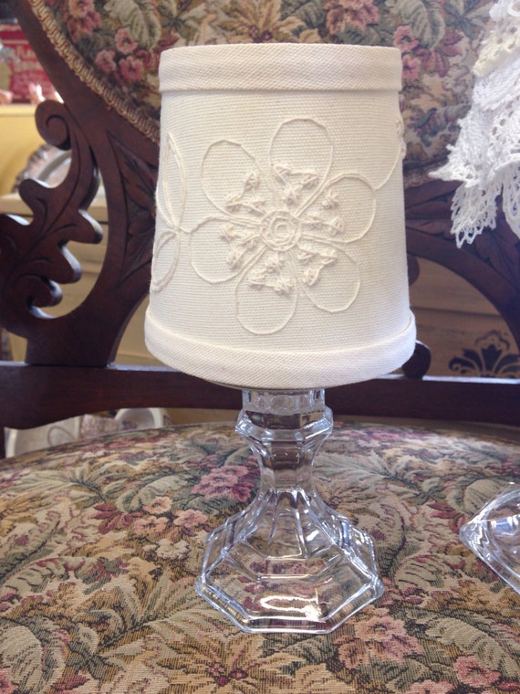 SALE Tea Light Lamp with Raised Embroidered Flowers Shabby