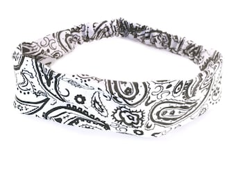 White Bandana Headband Elastic Headband Paisley Hairband Womens Hair Accessories
