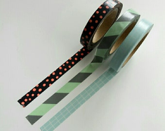 Thin washi tape dots/stripes/grid (set of 3 rolls)