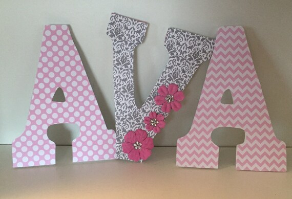 Items similar to Ava damask pink and gray letters for girls baby ...