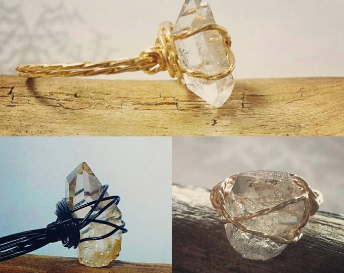 Herkimer Diamond Ring ~ Minimalist Promise Ring ~ April Birthstone, Unique Engagement Ring, Wire Wrapped Raw Stone Jewellery For Her