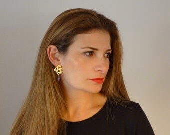 Large Stud Earrings - Purple Stud Earrings (Amethyst Stone)