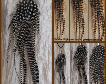 Pendentifs plumes de coq grizzly naturelles