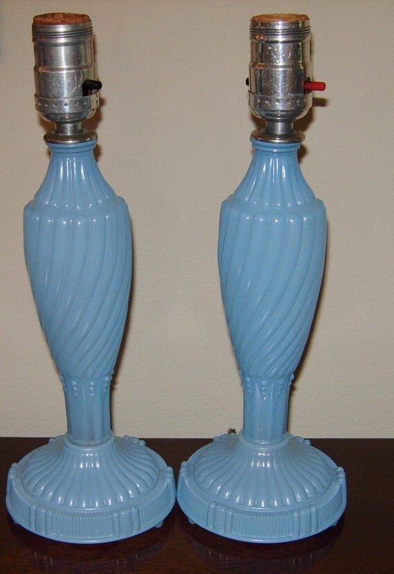 Depression Glass Vanity Lamps Blue Opaque Glass Matching